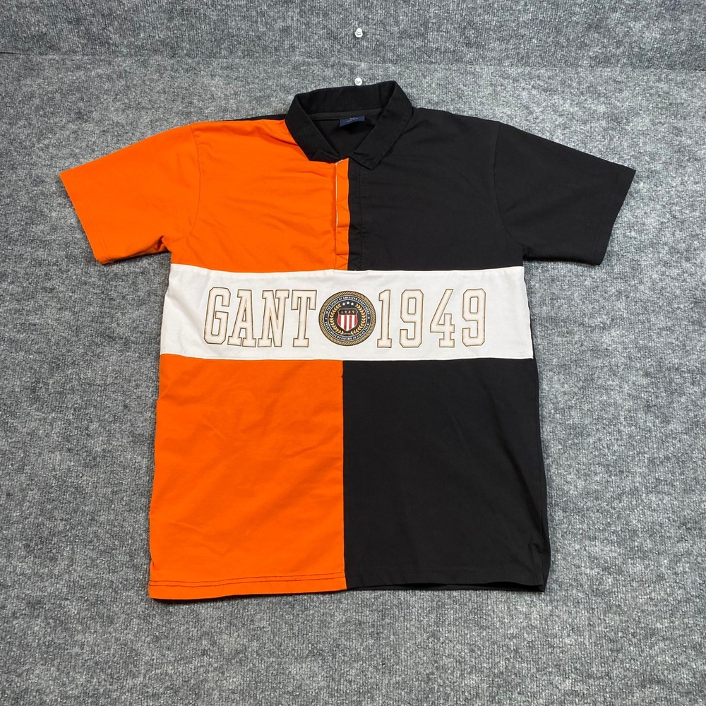 Gant 1949 Colorblock Polo Shirt Mens XXL Orange Black Short Sleeve Graphic